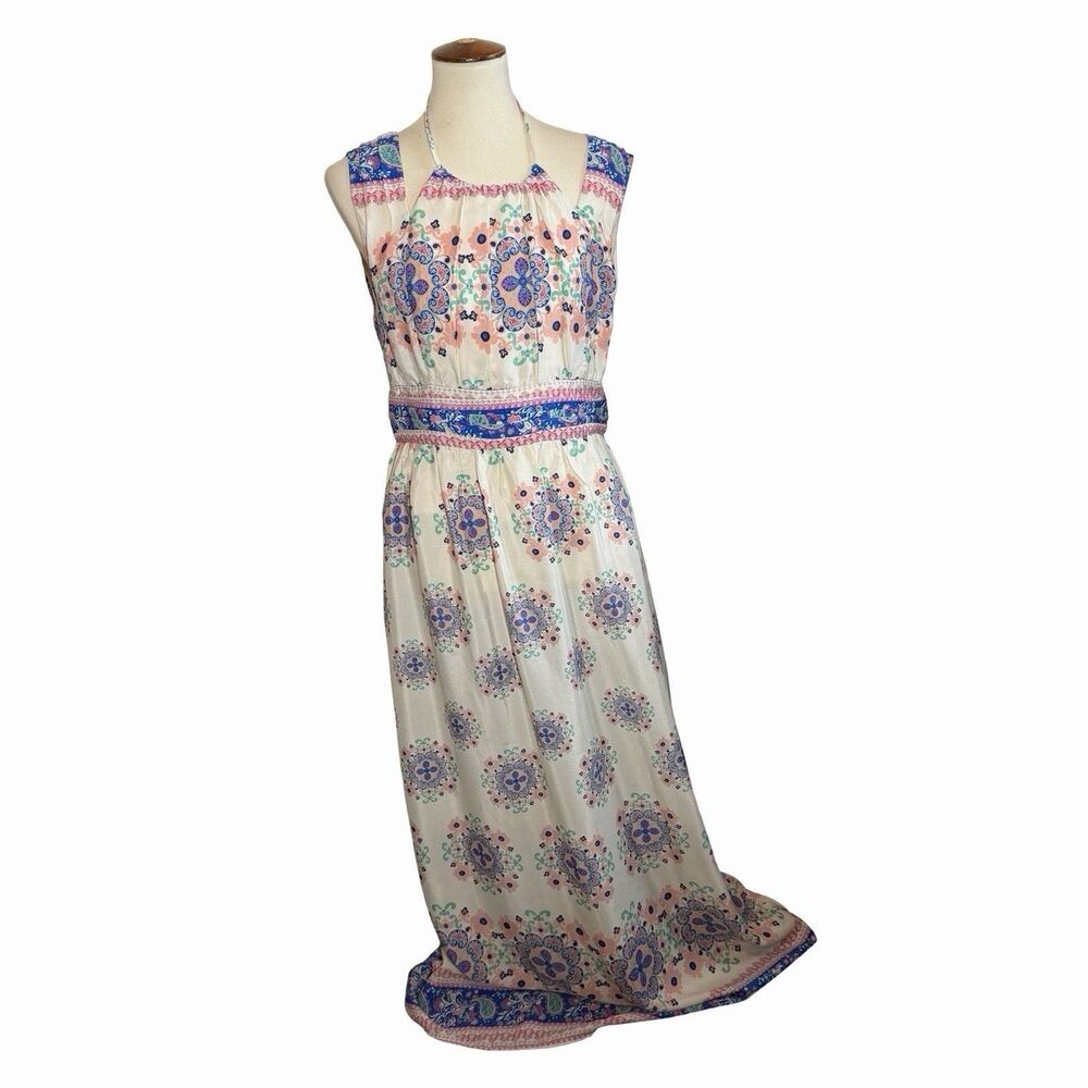 Altar'd State Maxi Dress Women’s Size L Halter Boho Ivory Paisley Sleeveless